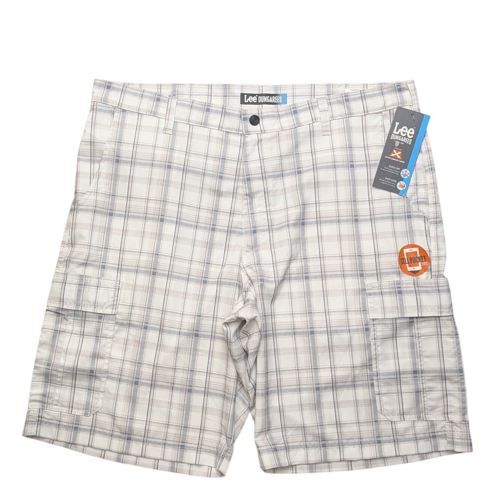 NWT Lee Dungarees Cargo Shorts Mens 40 White Plaid Quick Dry Active Comfort